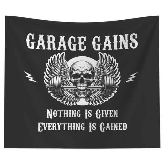 Personalized Skull with Barbell Wall Tapestry, Home, Garage Gym Decor